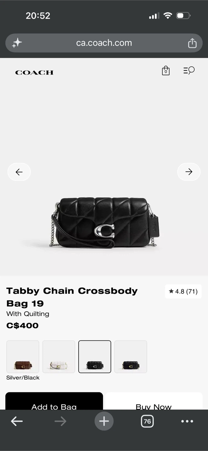 Coach Tabby Chain Crossbody Bag 19 With Quilting
