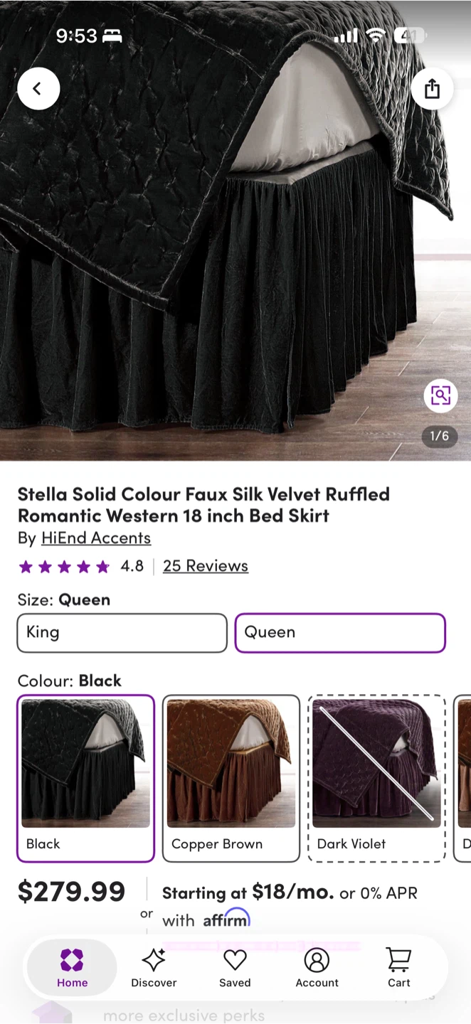Stella Faux Silk Velvet Bed Skirt - Queen Black