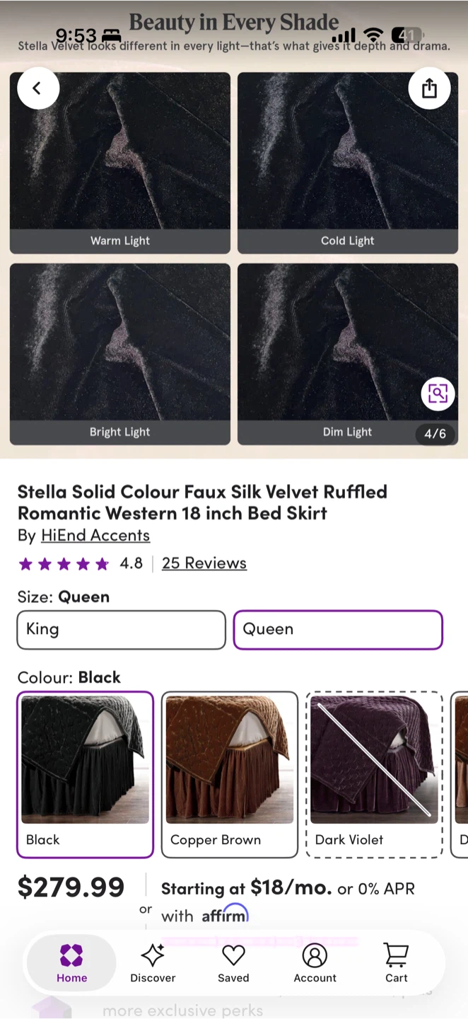 Stella Faux Silk Velvet Bed Skirt - Queen Black - photo 2