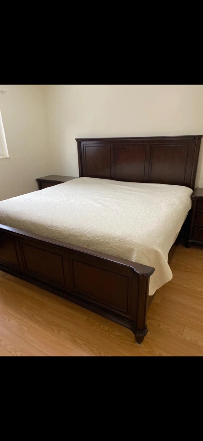 Dark Wood King Size Mattress And Bed Frame with Nightstands - photo 5