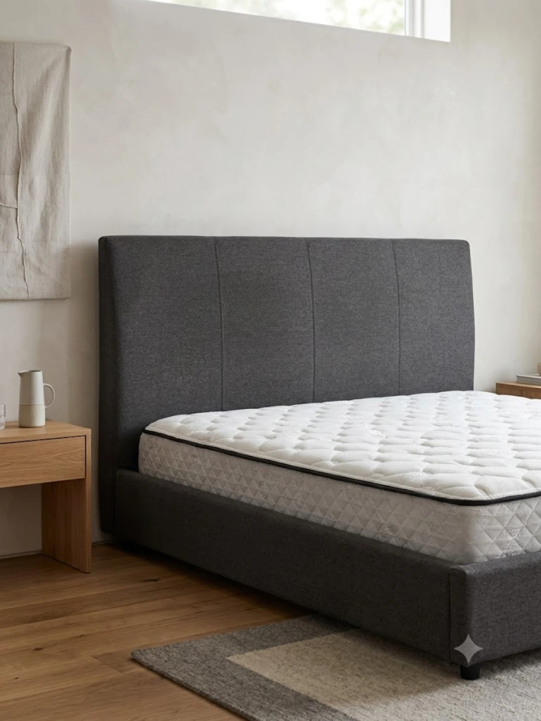 Modern Grey Upholstered Platform Bed with Mattress – Excellent - photo 3