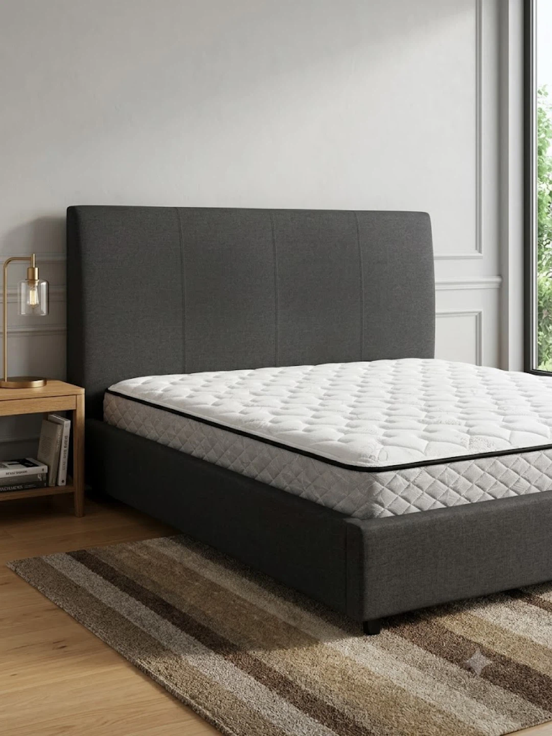 Modern Grey Upholstered Platform Bed with Mattress – Excellent - photo 5