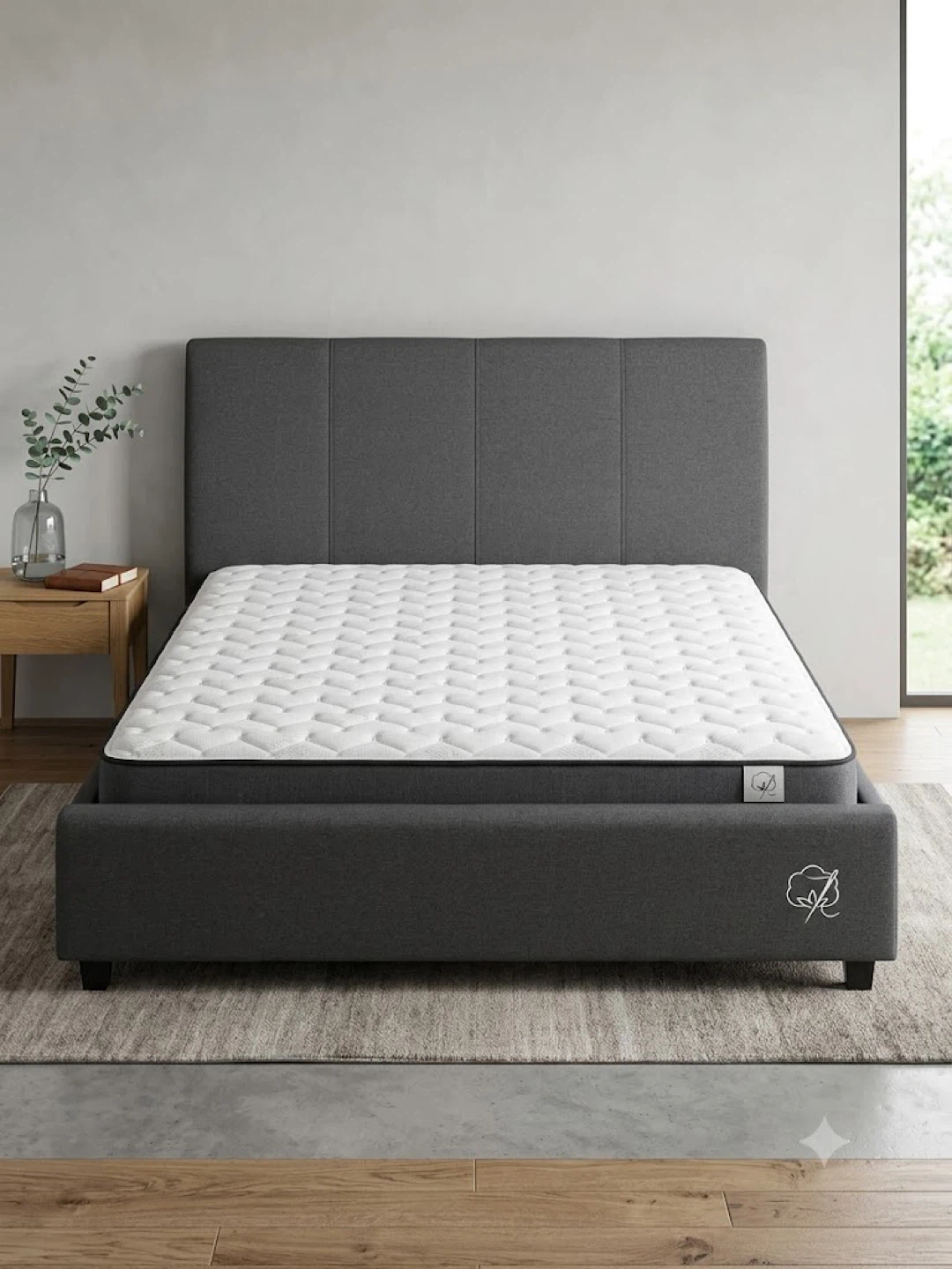 Modern Grey Upholstered Platform Bed with Mattress – Excellent