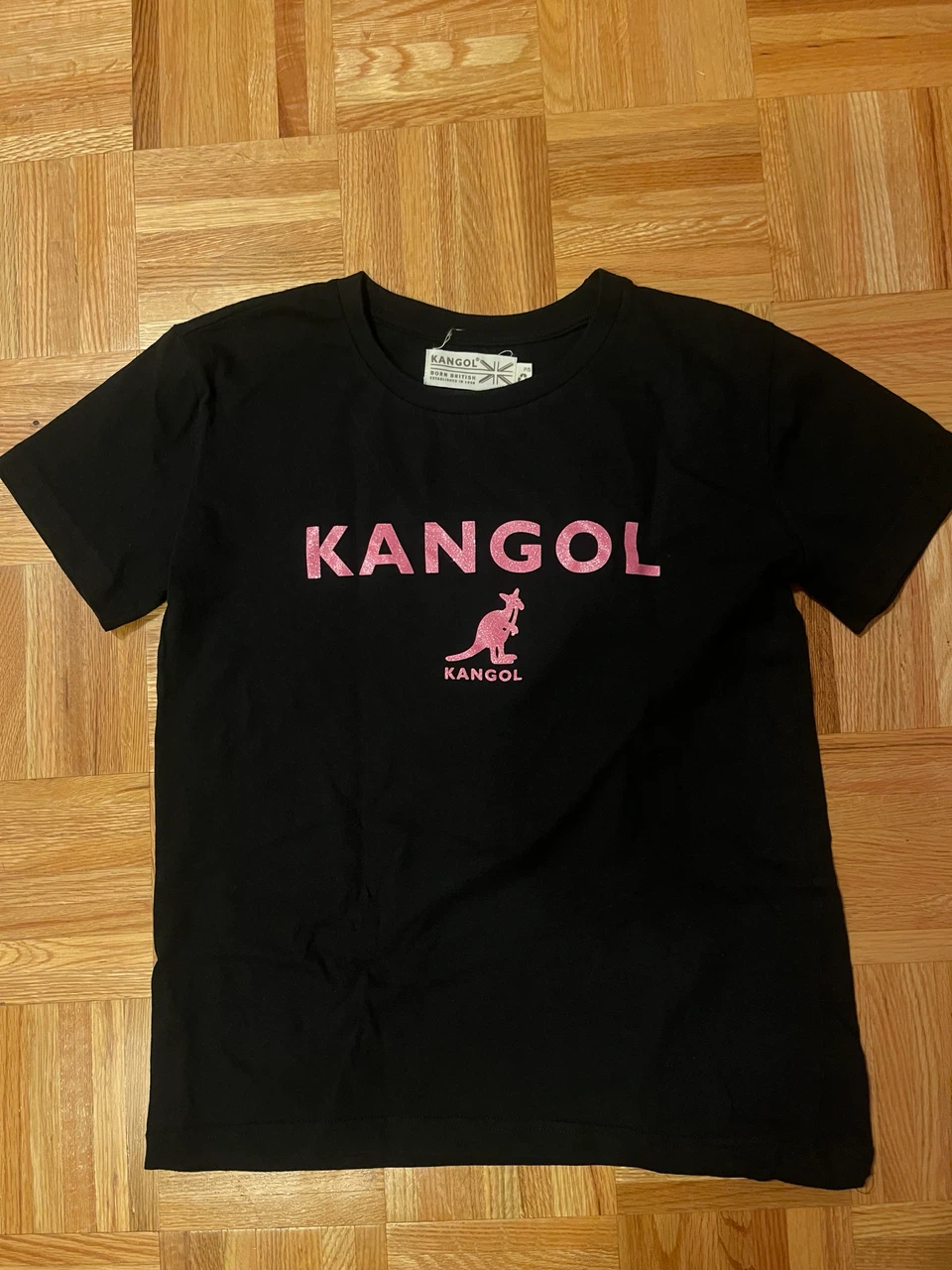 Kangol Black T-Shirt with Pink Logo - Size P/S