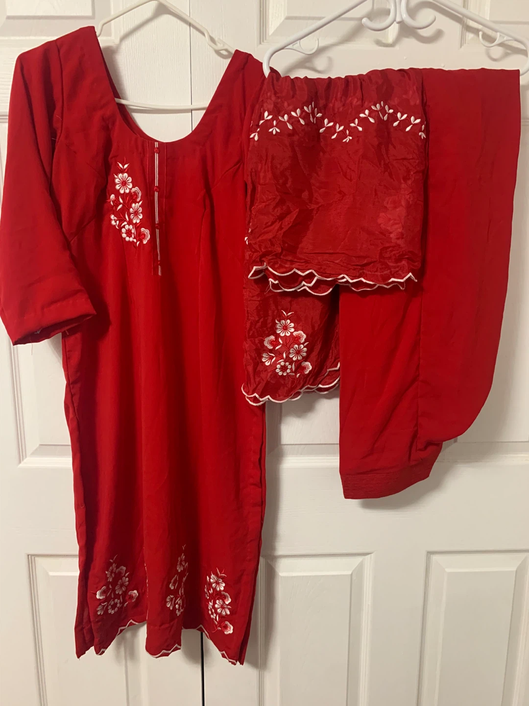 Red Embroidered Kurti and Pants Set