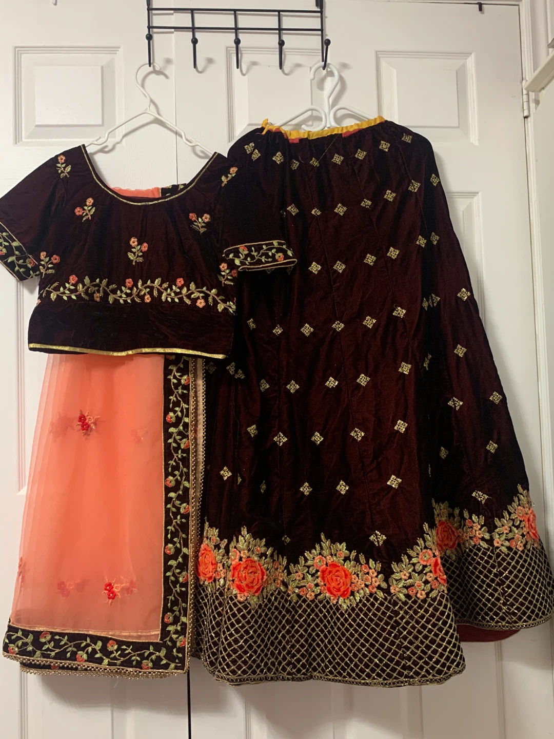 Embroidered Velvet Lehenga Choli with Net Dupatta