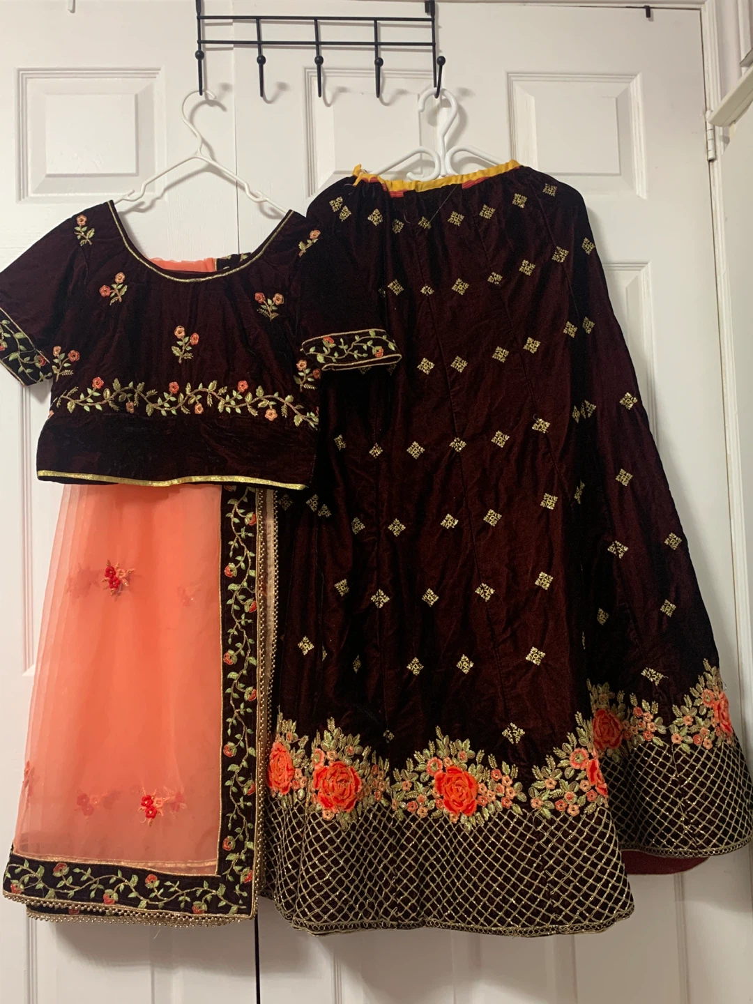 Embroidered Velvet Lehenga Choli with Net Dupatta - photo 2