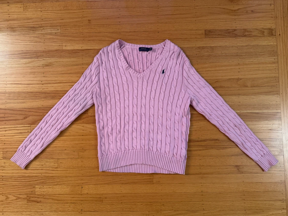 Polo Ralph Lauren Pink Cable Knit V-Neck Sweater