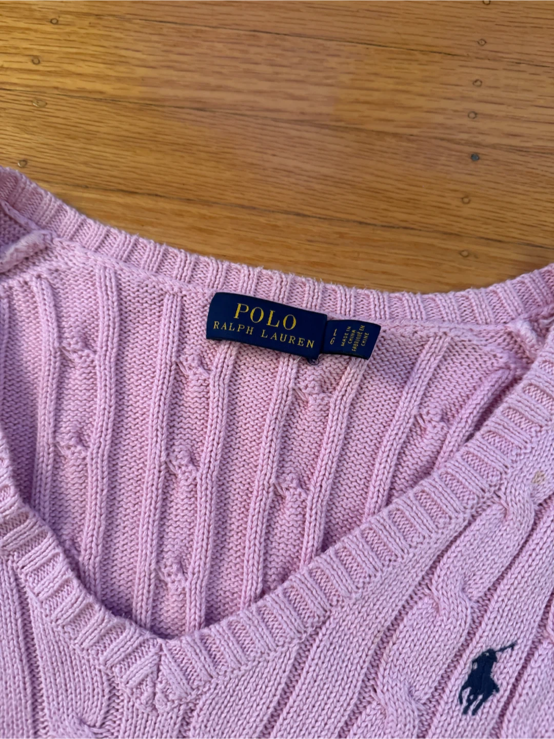Polo Ralph Lauren Pink Cable Knit V-Neck Sweater - photo 2