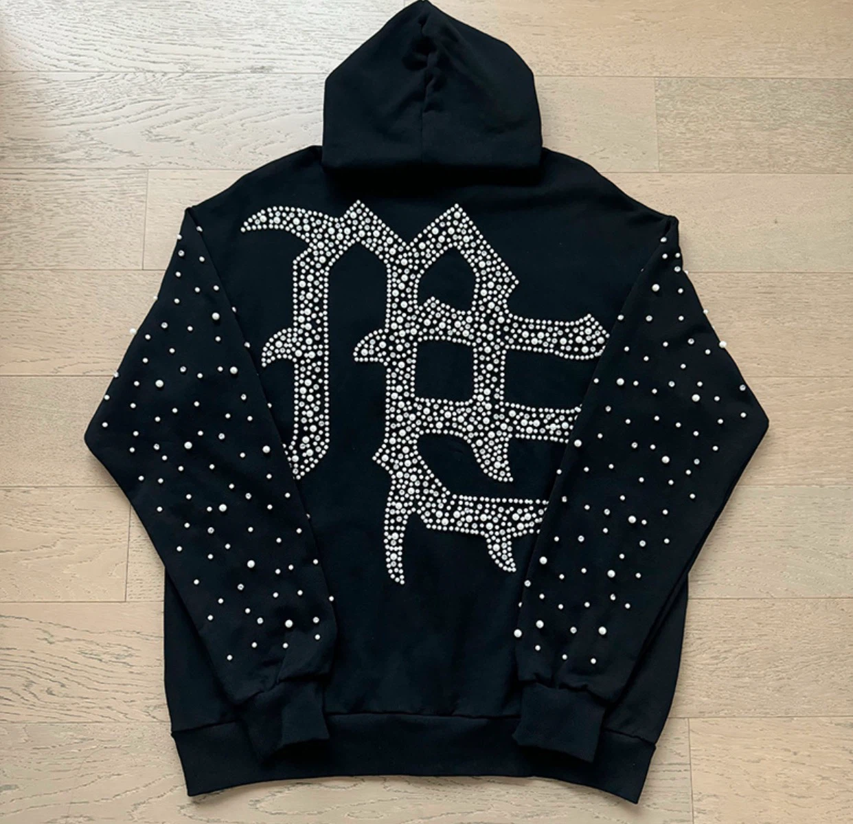 Black Rhinestone Hoodie and Sweatpants Set - photo 2