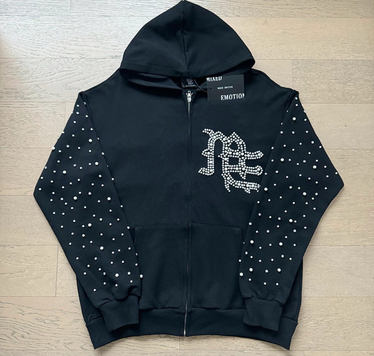 Black Rhinestone Hoodie and Sweatpants Set - photo 4