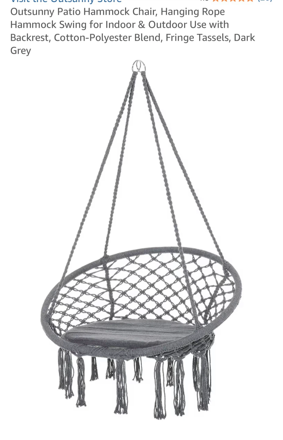 Outsunny Macrame Hammock Chair - Dark Grey