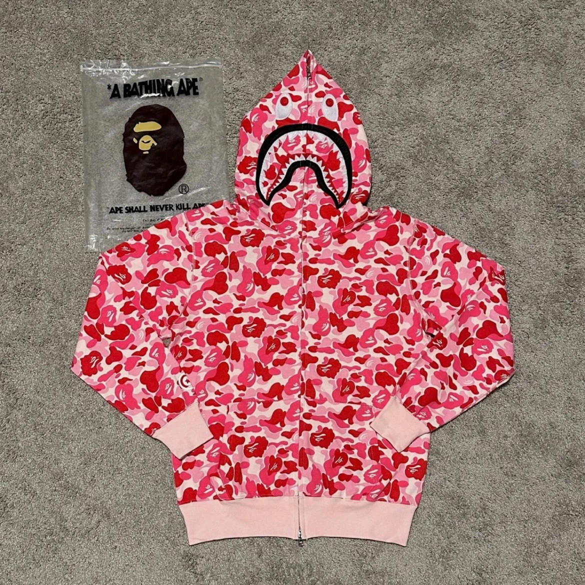 A Bathing Ape Pink Camo Shark Full Zip Hoodie