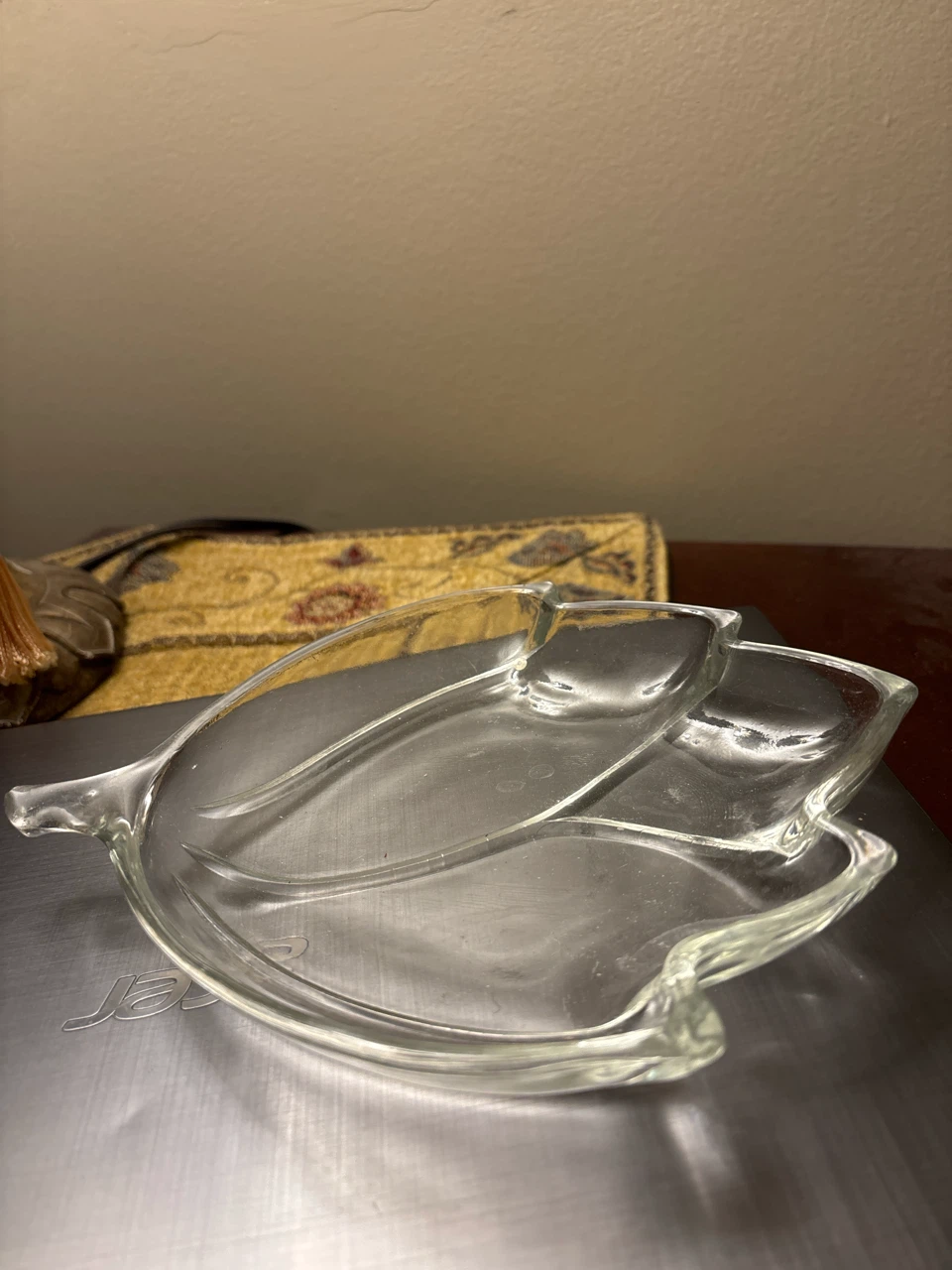 Clear Glass Leaf-Shaped Dish