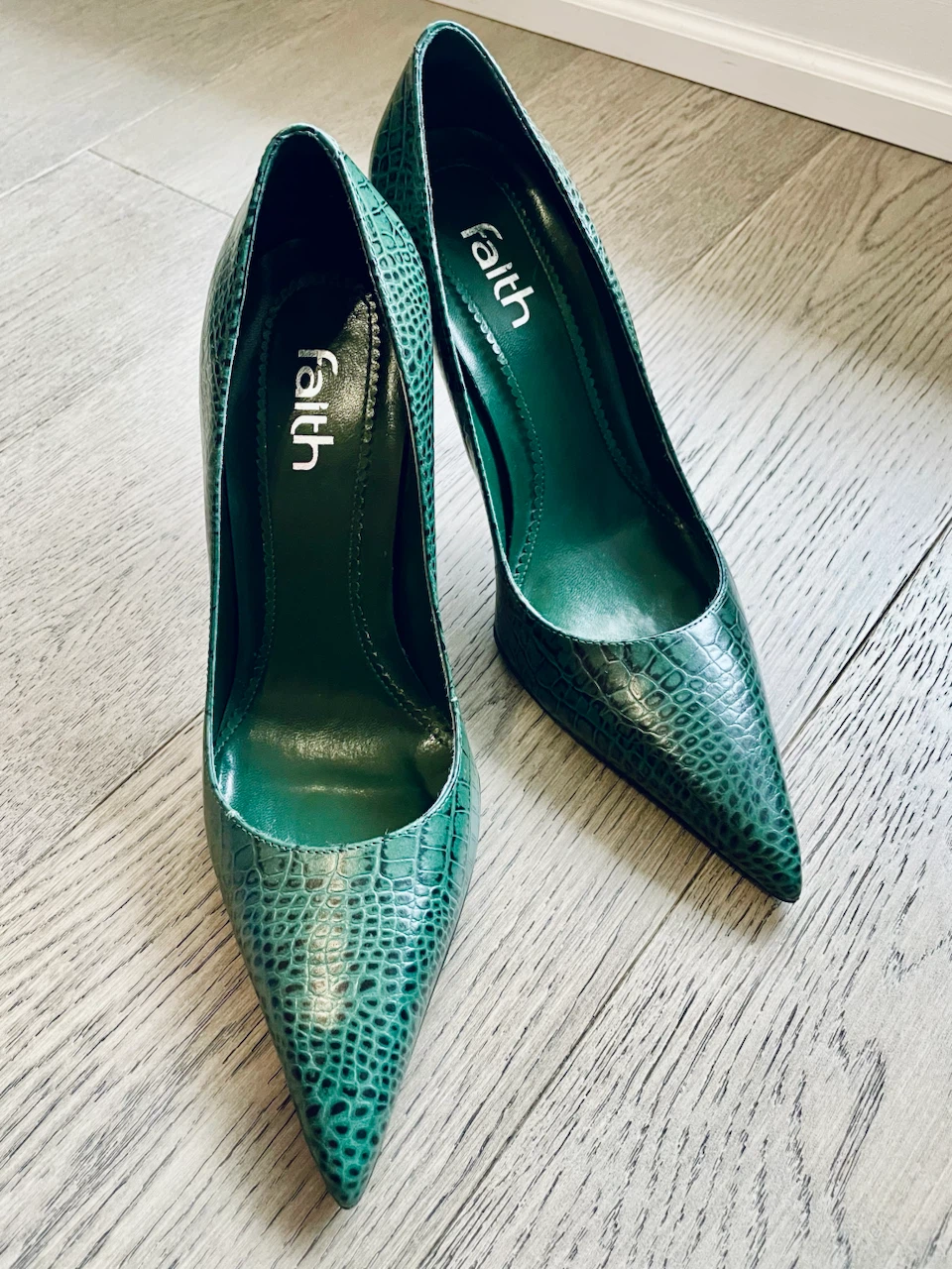 Faith Green Croc Print Stiletto Heels