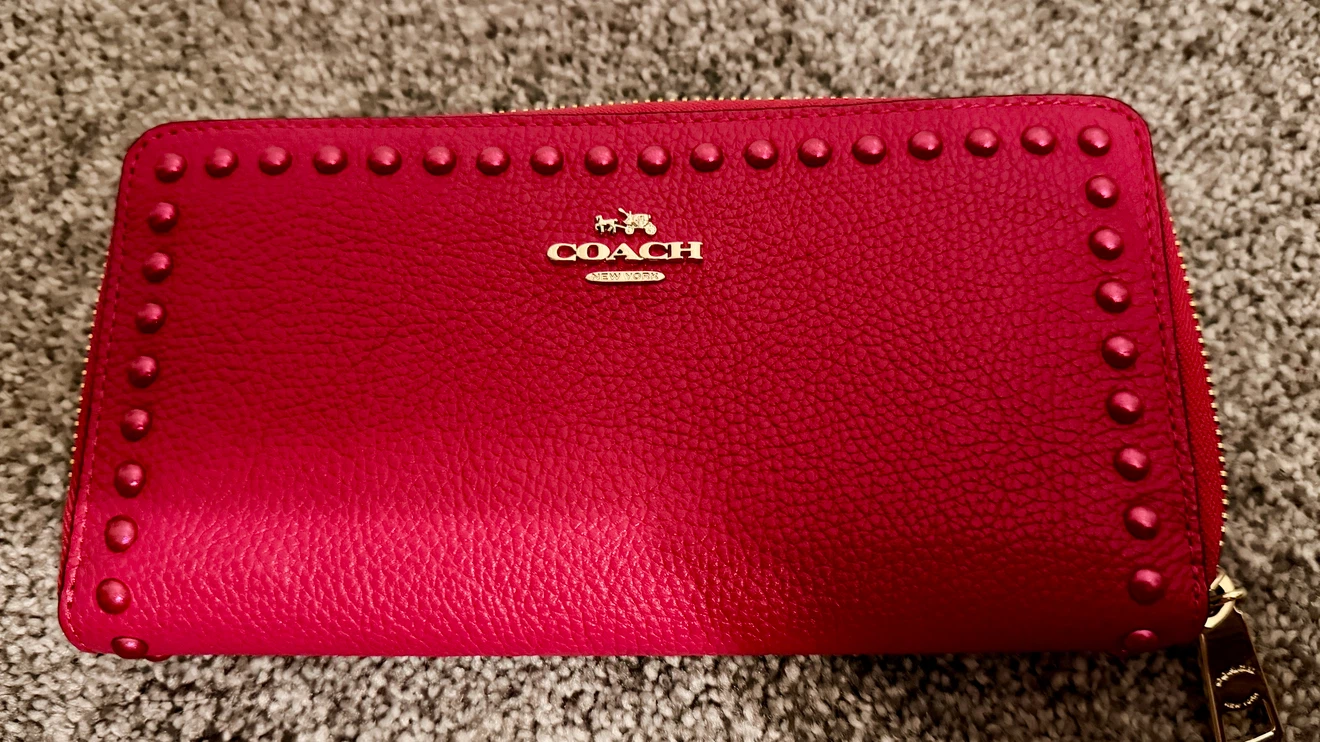 Coach Studded Zip Around Wallet - Red
