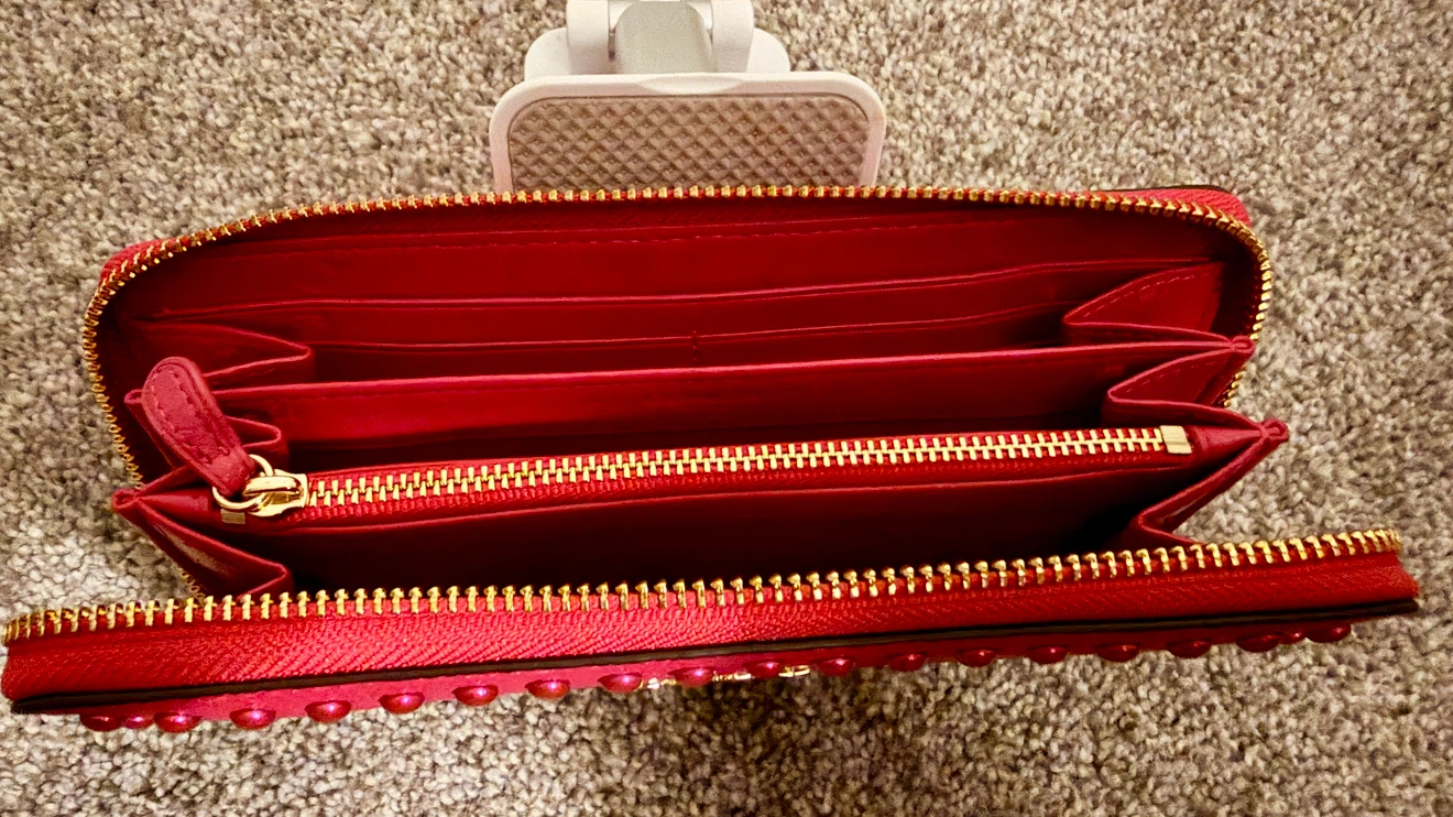 Coach Studded Zip Around Wallet - Red - photo 2