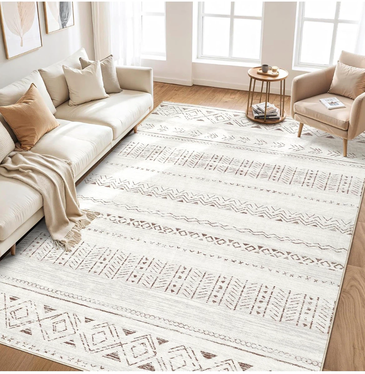 Elegant Area Rugs - Cream and Brown Geometric Pattern - photo 3