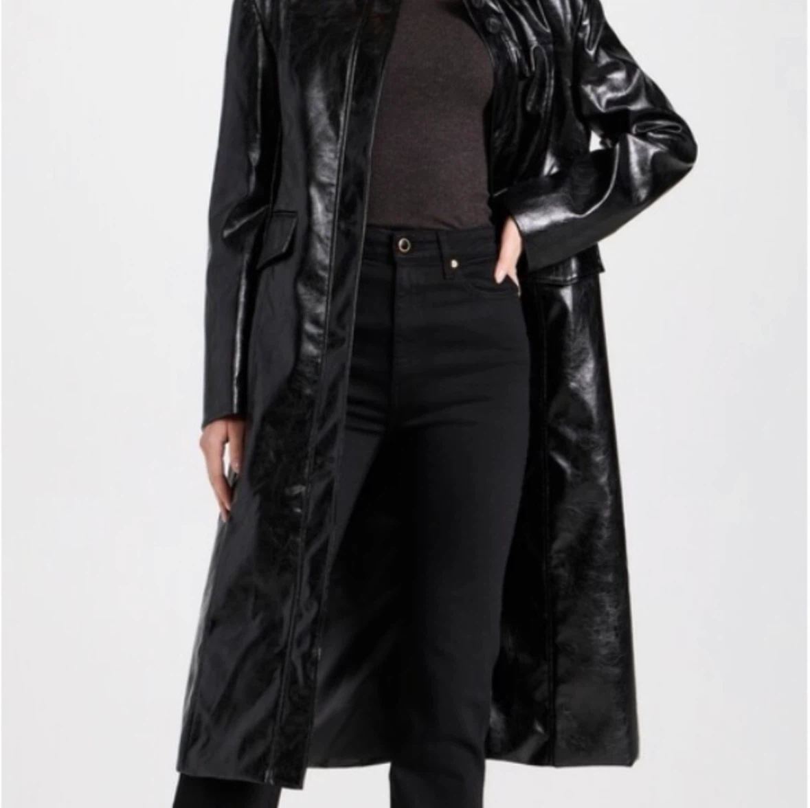 Moon River Black Vegan Leather Trench