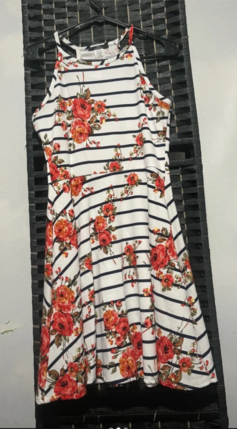 White Floral Striped Halter Dress - photo 2