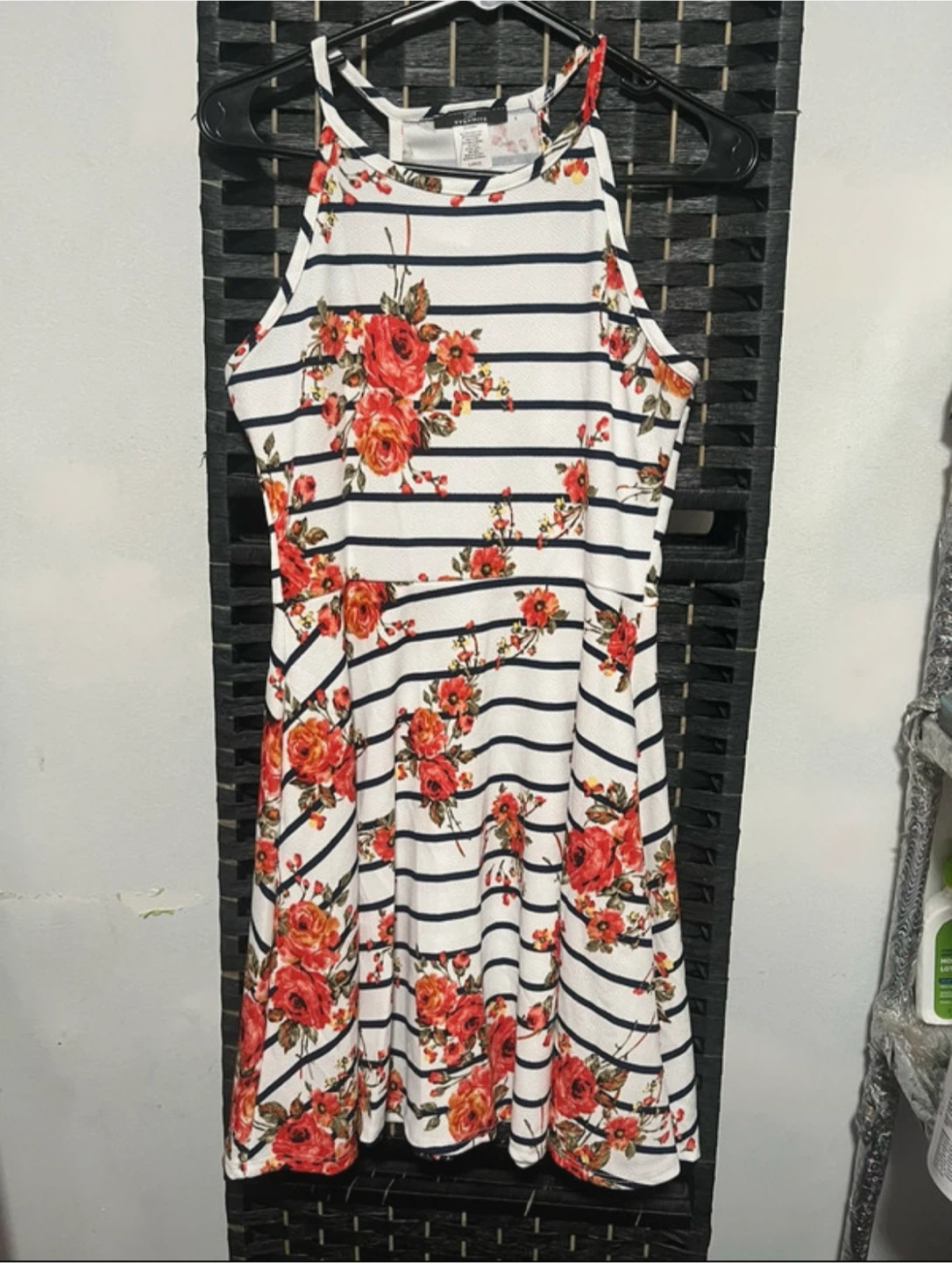 White Floral Striped Halter Dress - photo 3