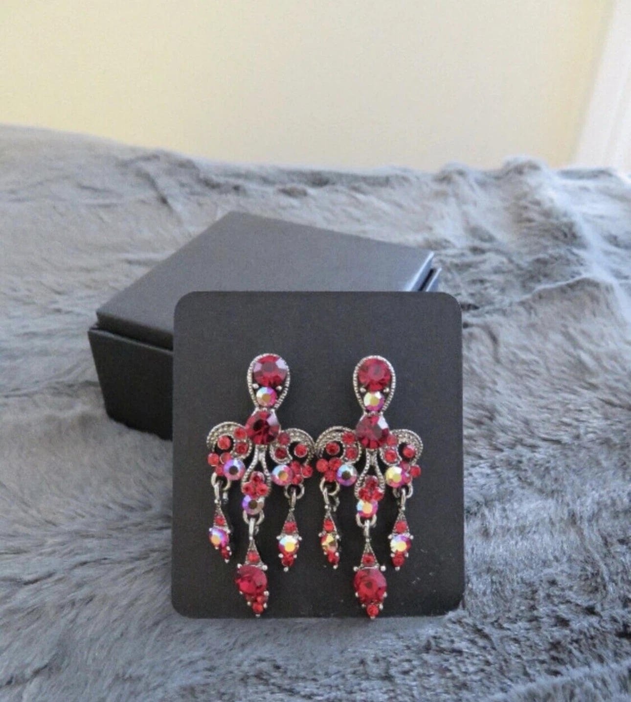 Red Crystal Chandelier Drop Earrings