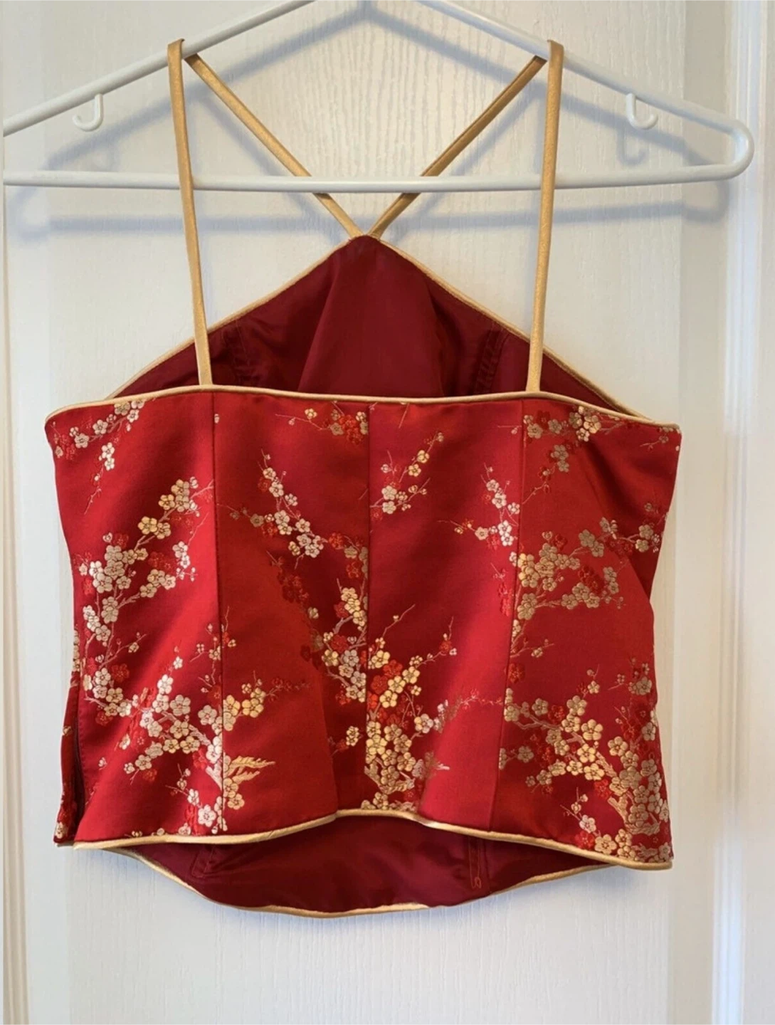 Red Brocade Kimono Top with Floral Design - photo 2