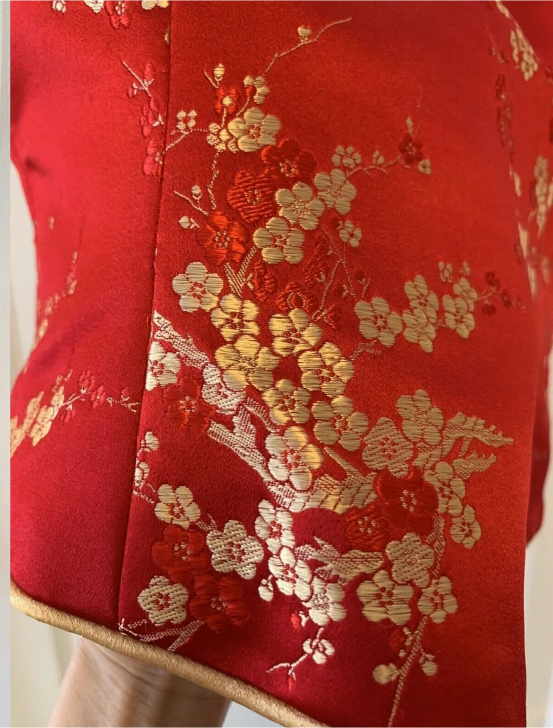Red Brocade Kimono Top with Floral Design - photo 3