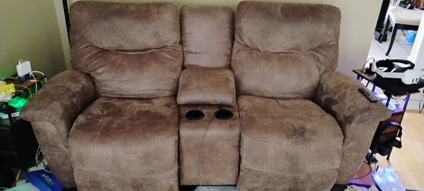 Brown Reclining Loveseat with Cup Holders