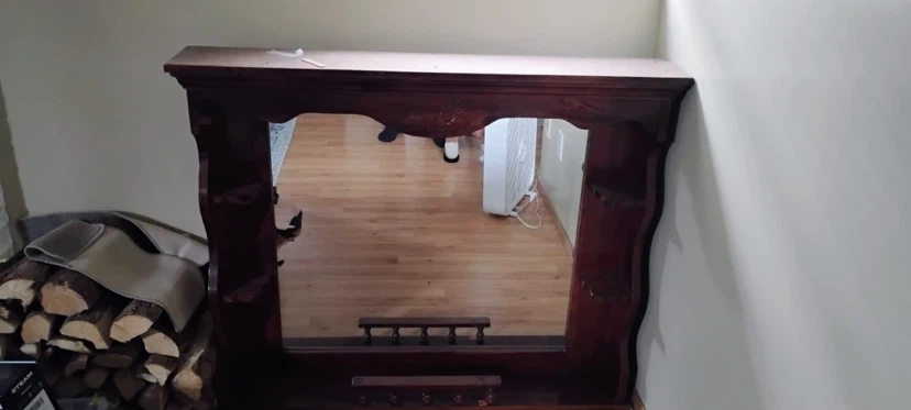 Antique Wooden Hall Tree with Mirror