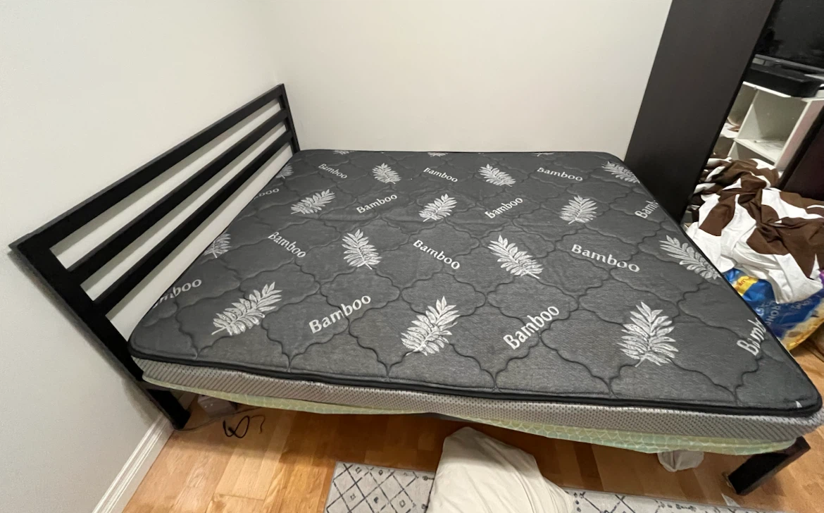 Black Metal Bed Frame with Free Bamboo Mattress - photo 2