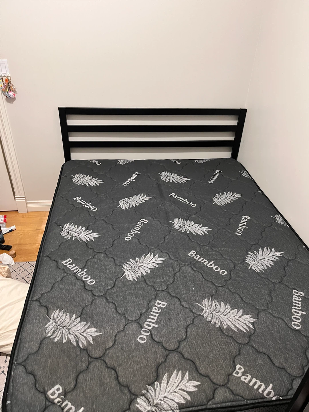 Black Metal Bed Frame with Free Bamboo Mattress - photo 3