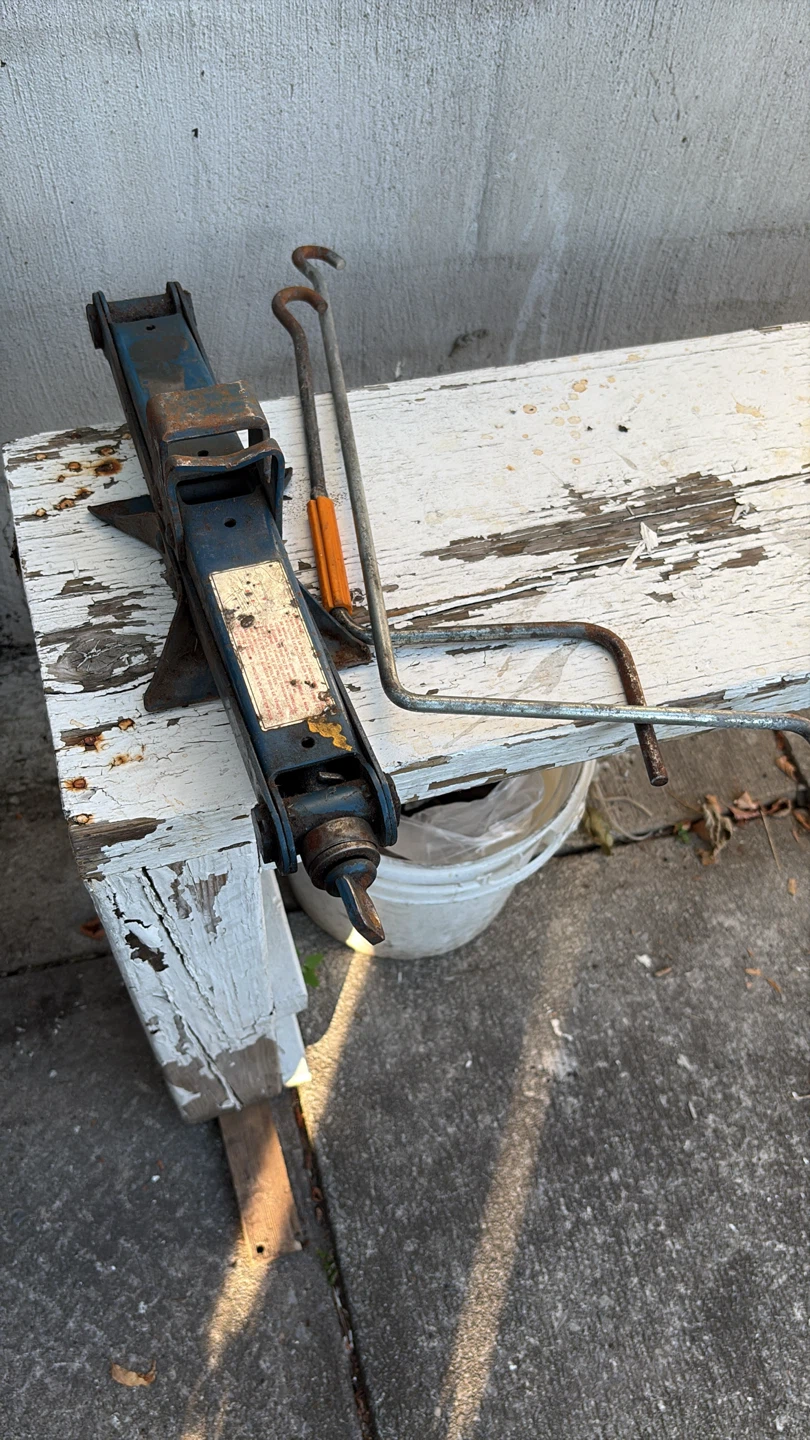 Blue Scissor Jack with Crank and Tire Iron