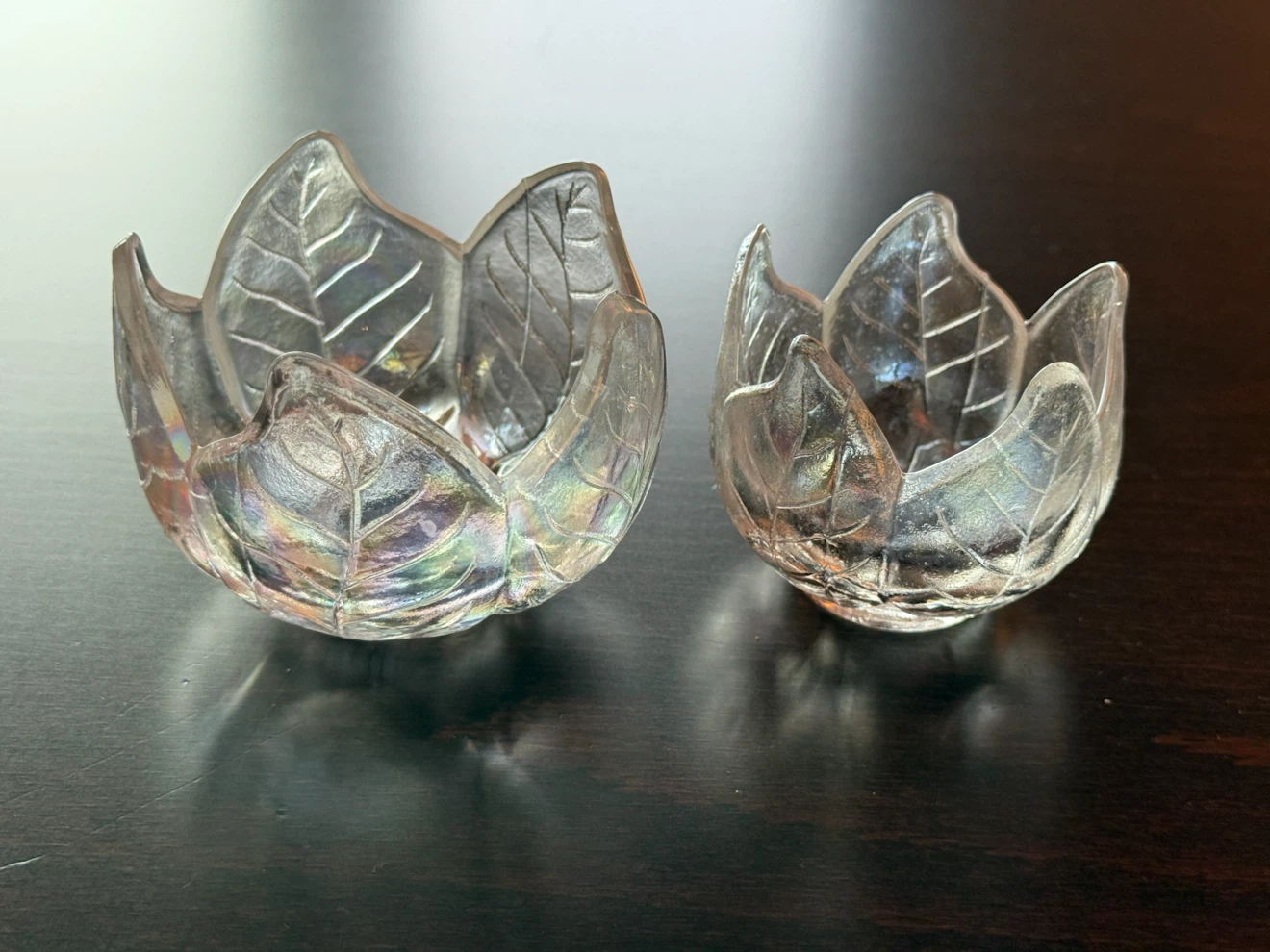 Iridescent Glass Tulip Tea light Holders Or Trinket Dish