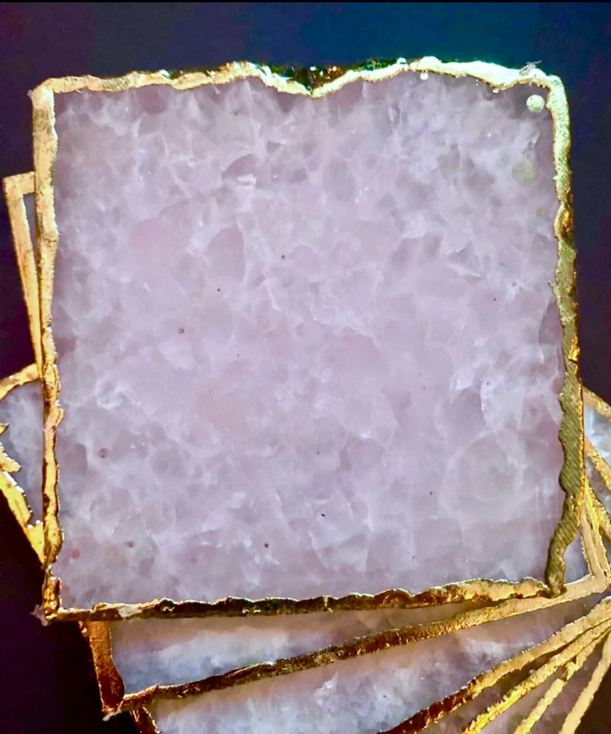 New Gold-Trimmed Quartz Coasters Set Of 6