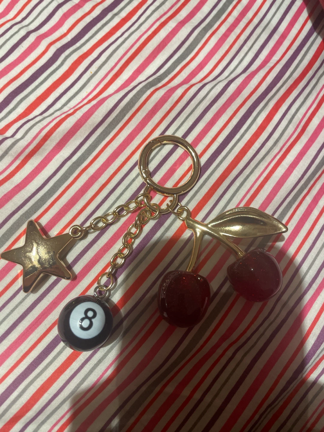Cherry and 8-ball keychain with star charm