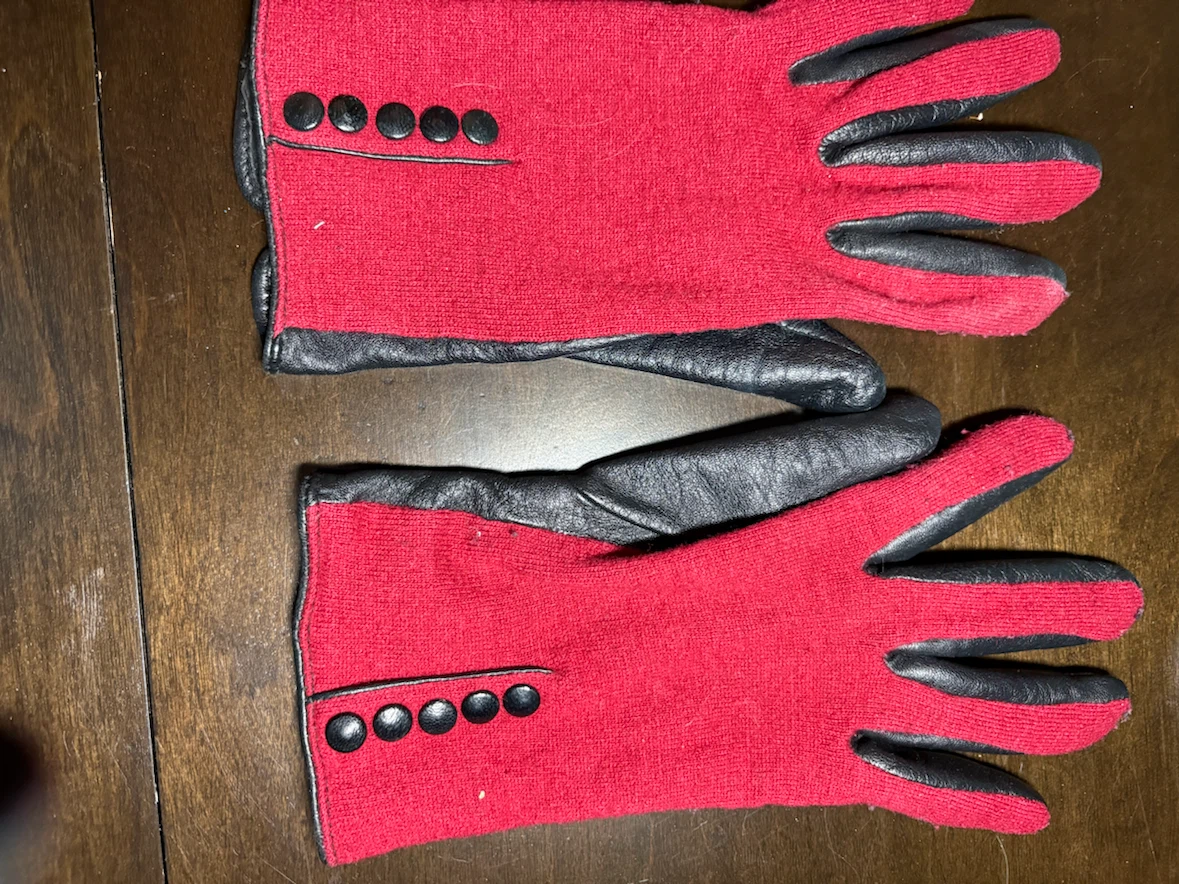 Red and Black Knit Gloves with Button Detail - photo 2