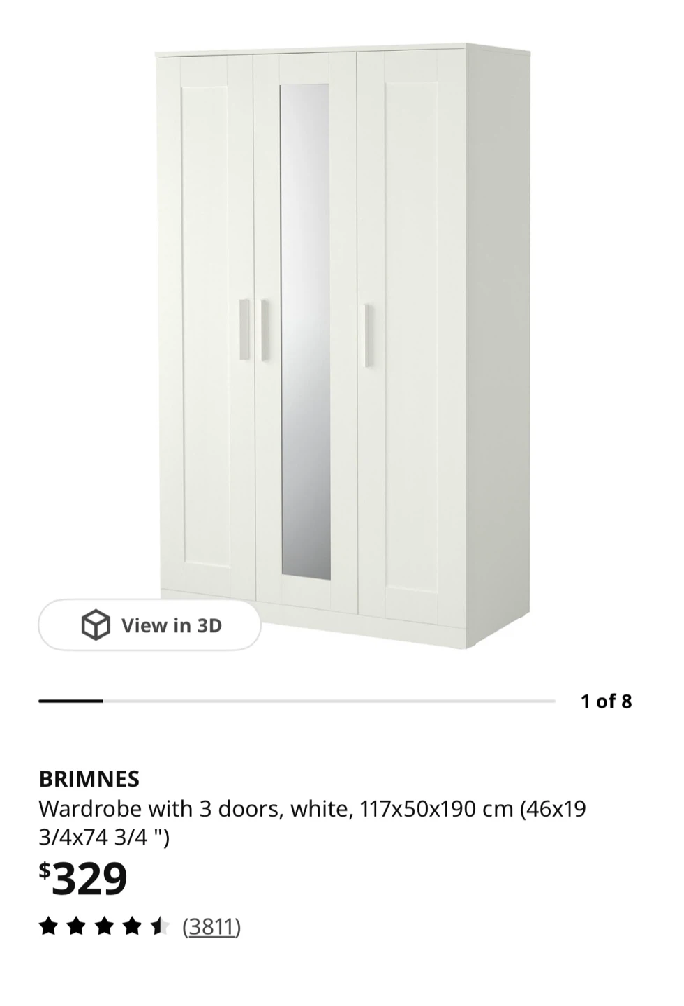 IKEA BRIMNES Wardrobe with 3 doors, white