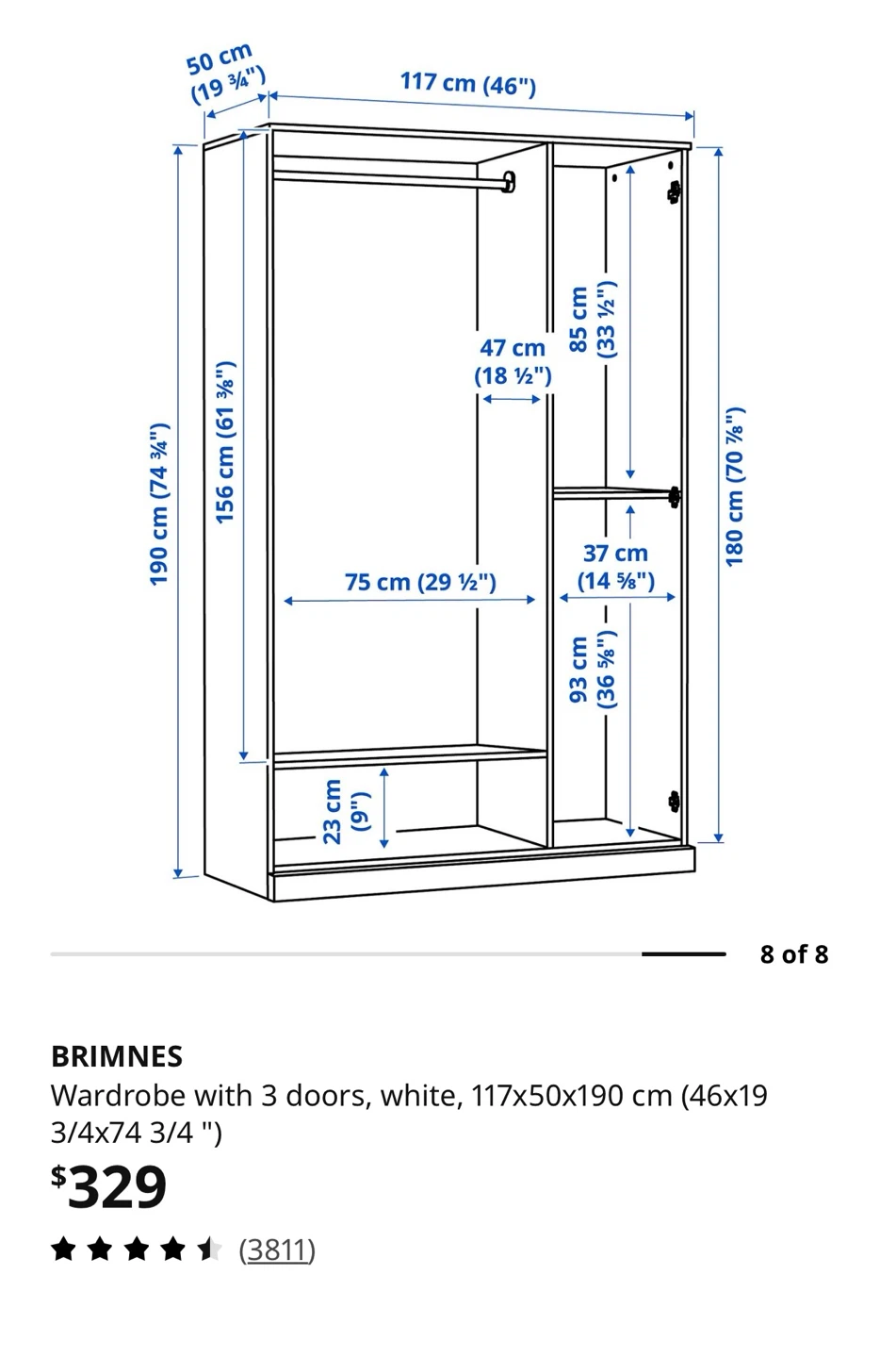 IKEA BRIMNES Wardrobe with 3 doors, white - photo 5