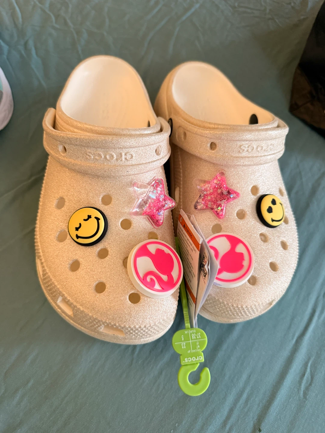 Crocs Classic Clog Sandals - Women's Size 7 - Beige Glitter