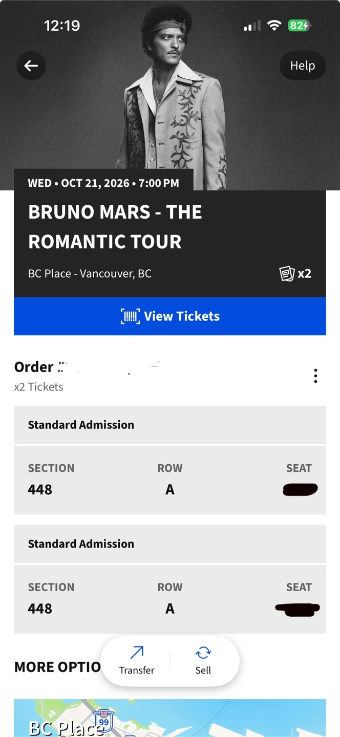 Bruno Mars Oct 21 row A sec 448