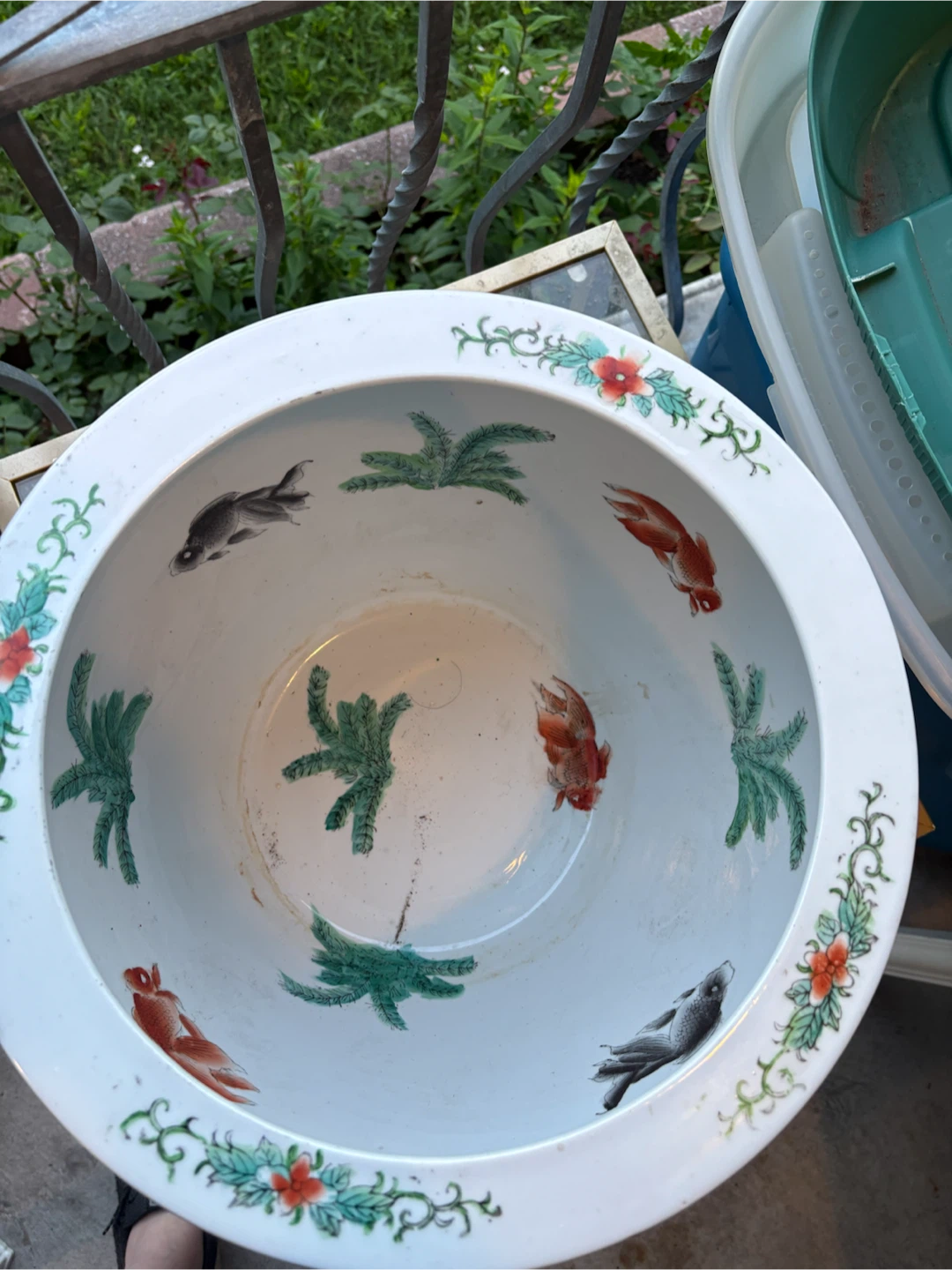 Vintage Chinese Porcelain Fish Bowl Planter - photo 2