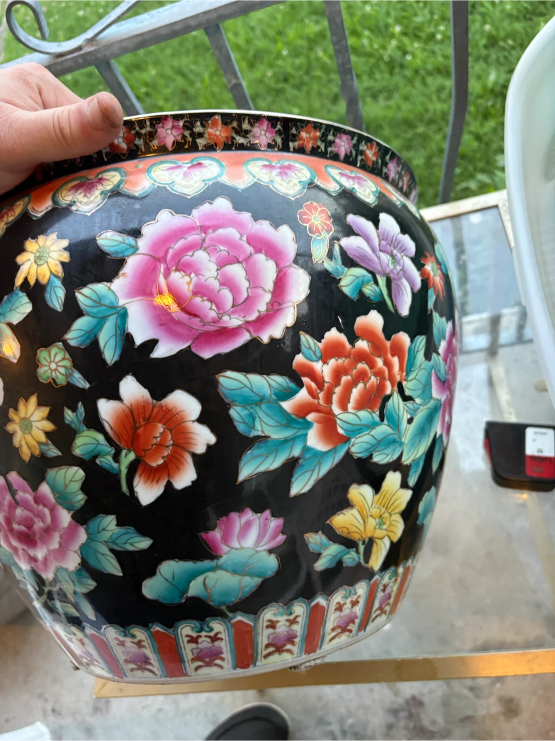 Vintage Chinese Porcelain Fish Bowl Planter - photo 5