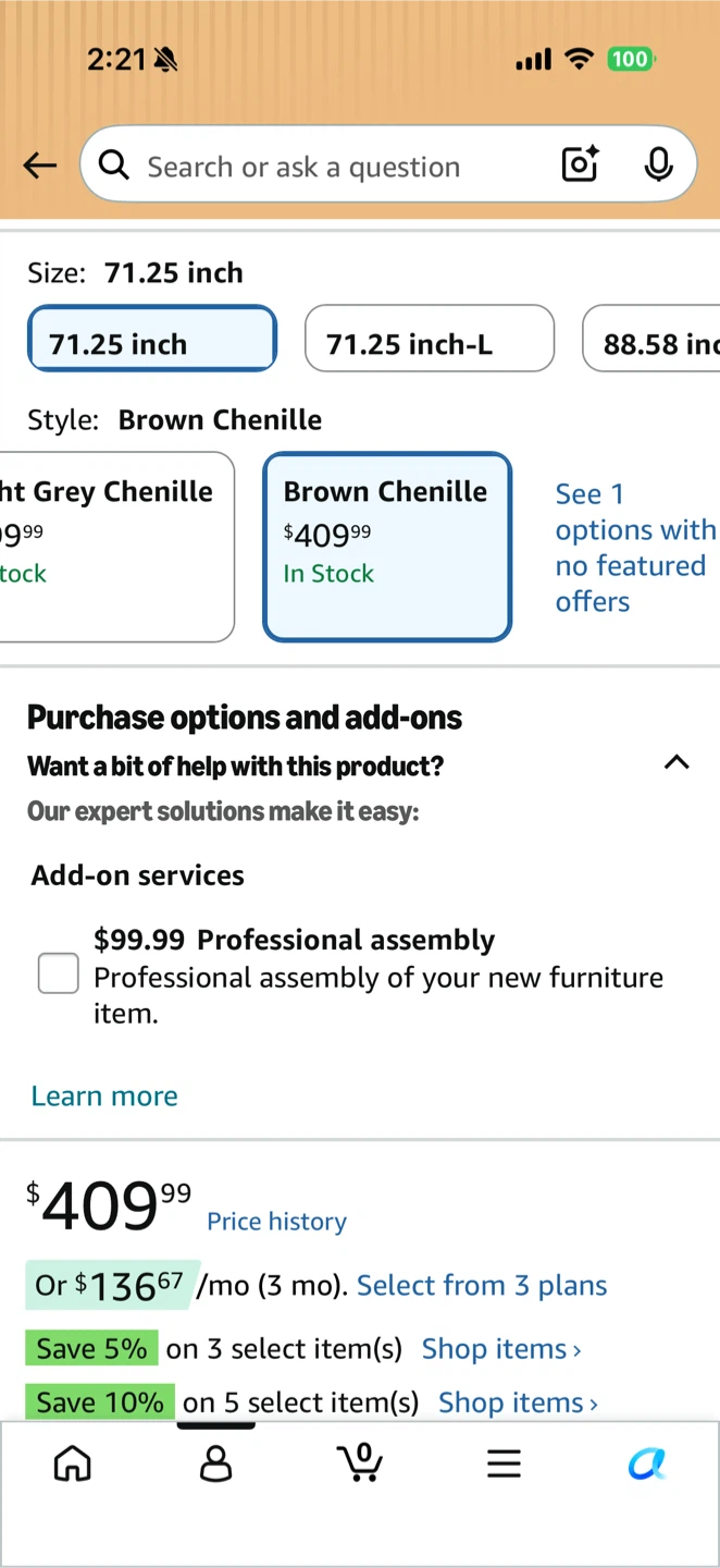 DOLEDIO Brown Chenille Sofa - 71.25 inch - photo 3