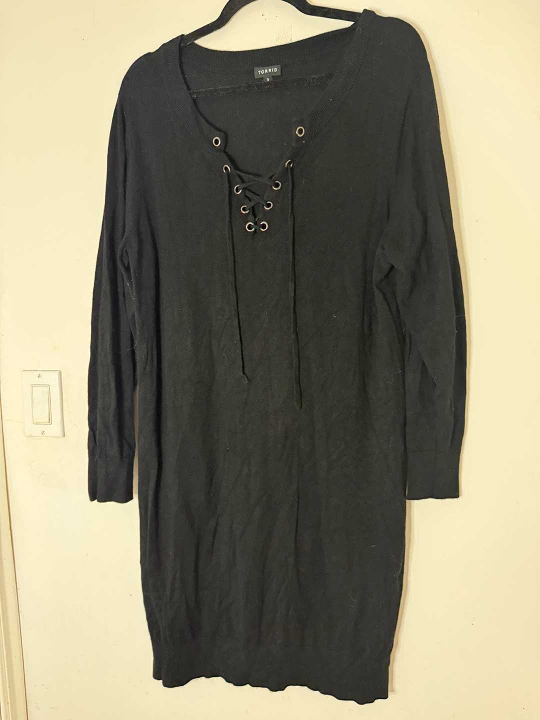 torrid Black Lace-Up Knit Long Sleeve Dress