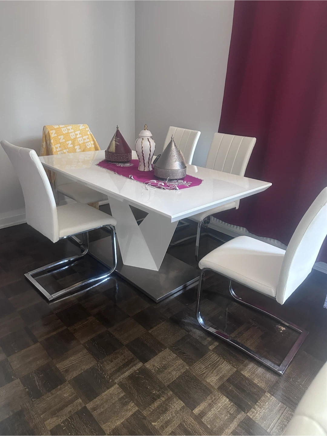 Modern White Dining Table Set with 4 Chairs