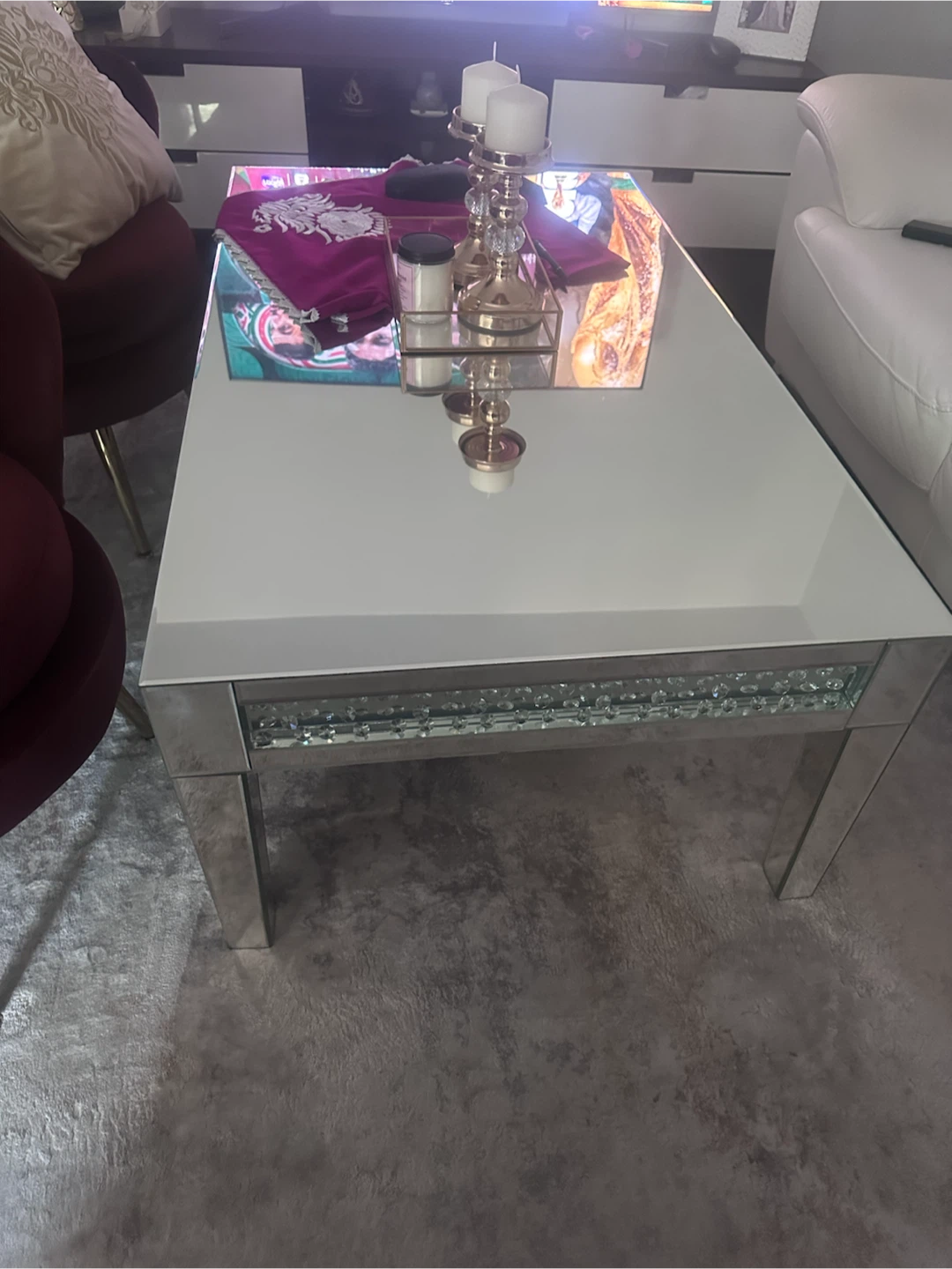 Mirrored End Table with Crystal Inlay