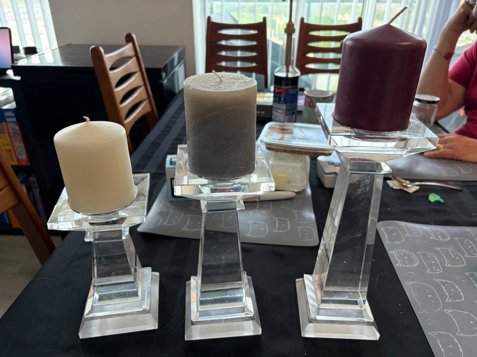 Set of 3 Crystal Candlesticks