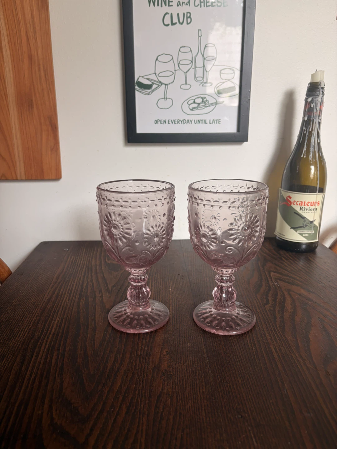 Pink Vintage Embossed Goblets - Set of 2