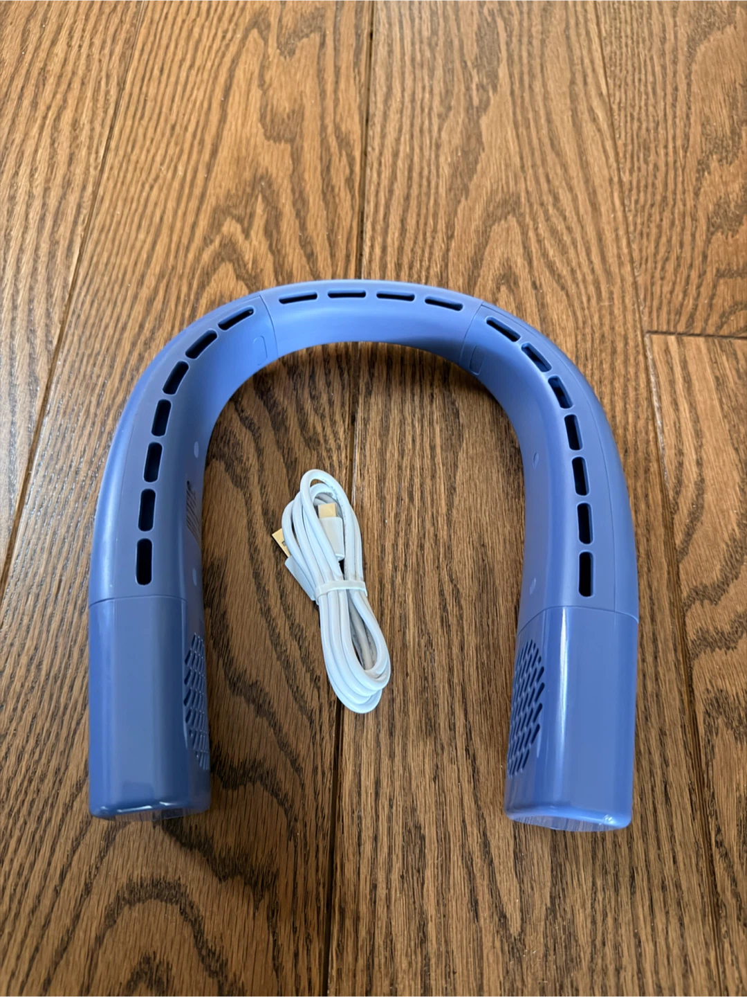 Blue Wearable Neck Fan with USB Charging Cable